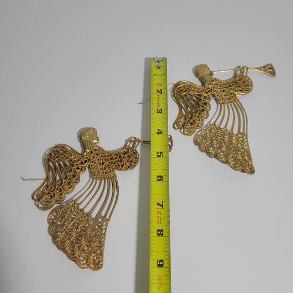 2 Ornamental Gold Angels with Trumpets Christmas Ornament - Picture 2 of 3